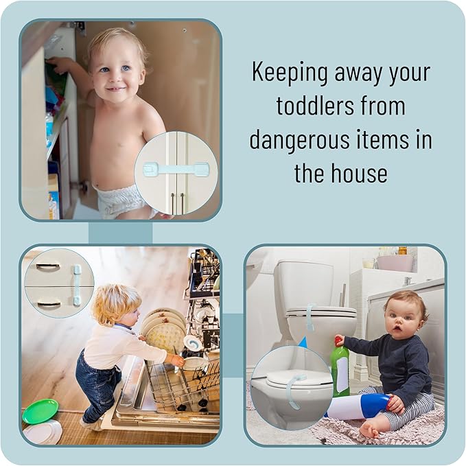 Bates- Child Safety Strap Locks, 6 Pack, Pastel Blue, Baby Cabinet Locks