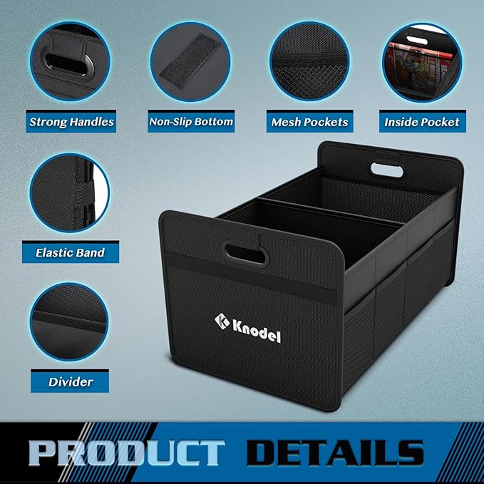 K KNODEL Car Trunk Organizer, Foldable Organizer for Car, Automotive Consoles & Organizers, Storage with Reinforced Handles (Medium, Black)