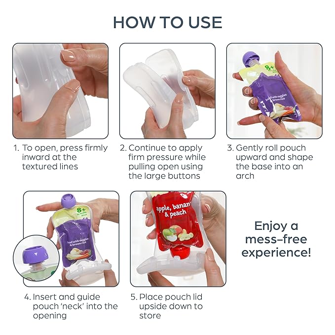 Dreambaby Pouch Pal Self Feeding Baby Food Pouch Holder - No Squeeze, No Spill, No Mess Reusable Container for Baby Led Weaning - 2 Pack