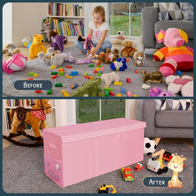 SoftOwl Extra Large Toy Storage Organizer with Lid - Sturdy, Collapsible Toy Chest Storage Box Design - Toys Bin with Dividers for Kids, Nursery, Bedroom, Playroom 37"x16"x14"