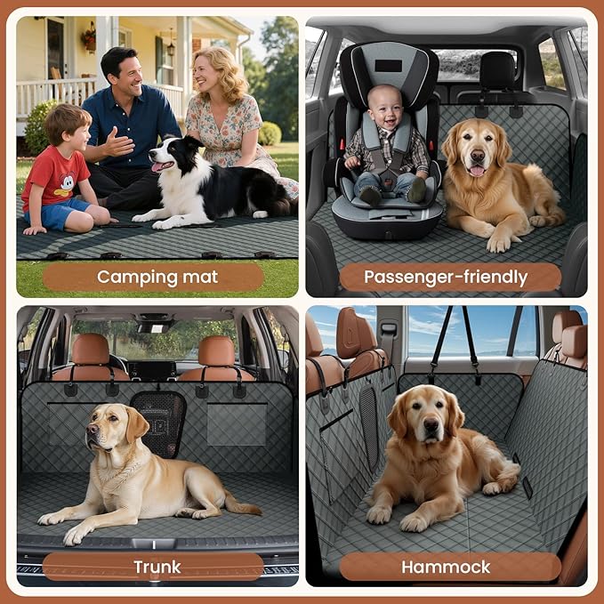 A-Pce 600D Heavy Duty Dog Car Seat Cover for Back Seat,2025 Upgraded Hard Honeycomb Bottom Back Seat Extender for Dogs- Holds 600lbs,Waterproof Scratch Proof Nonslip Dog Hammock for SUV,Grey