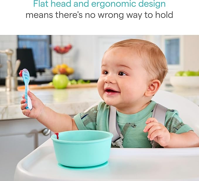 Munchkin® Gentle Dip™ Baby Spoons for Self Feeding and Baby Led Weaning, 3 Pack, Blue/Green