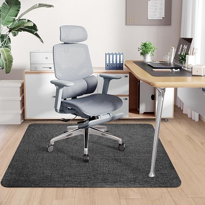 Sycoodeal Office Chair Mat for Hardwood & Tile Floor,Computer Gaming Chair Mat for Rolling Chairs Non-Curve, Anti-Slip, Heavy Duty Floor Protector for Home Office,Black (48" x 55")