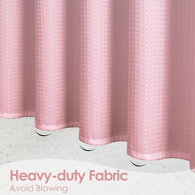 MitoVilla Pink Ombre Waffle Small Stall Shower Curtain 36 x 72, Half Size Fabric Narrow Shower Curtains for Bathroom Decor, 36 inch Weighted Shower Curtain Set with Plastic Hooks