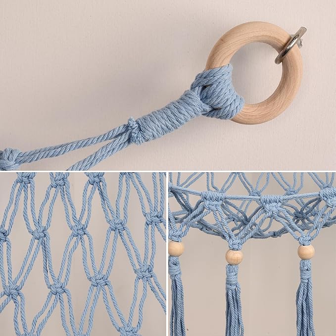 Stuffed Animal Toy Storage Hammock with LED Light-Macrame Jumbo Doll Room Organizer Mesh Decoration-Hanging Storage Nets Kids Bedroom(Blue Beads)