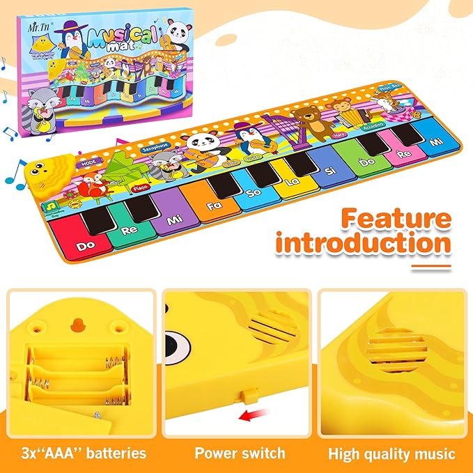 Kids Musical Piano Mats with 25 Music Sounds, Musical Toys Baby Floor Piano Keyboard Mat Carpet Animal Blanket Touch Playmat Early Education Toys for 1 2 3 4 5 6+ Years Old Girls Boys Toddlers