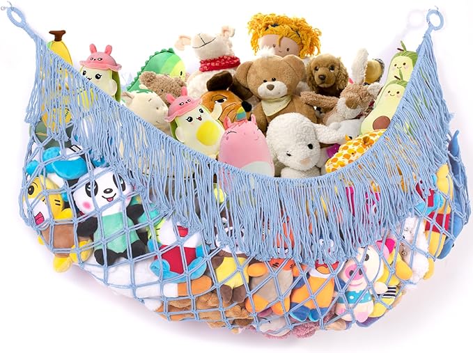 Stuffed Animal Hammock - Extra Large 56'' Long, Stuffed Animal Storage, stuffed animal Holder net, Hammock Large, Storage Hanging Organizer - Light blue