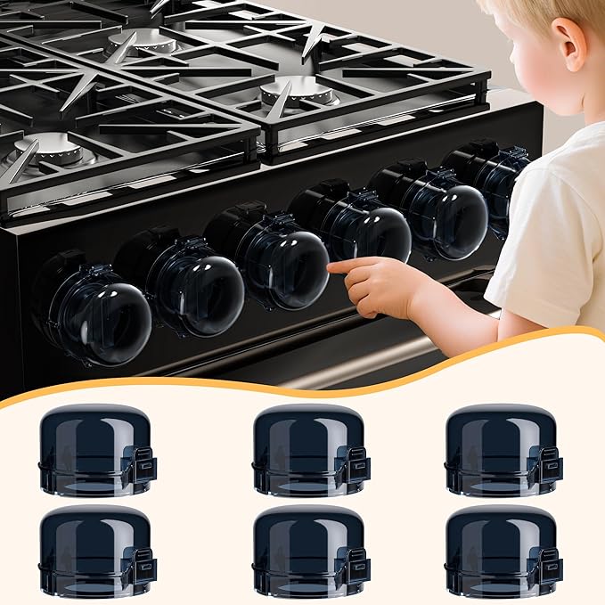 Upgraded Gas Stove Knob Covers Locks for Child Safety, Universal Size Gas Stove Knob Cover with 3M Adhesive, Baby Proof Prevent Accidental-6 Pack