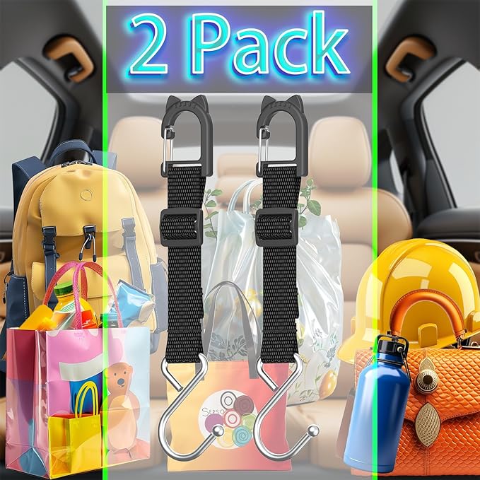 QUIDAOSO Car Purse Hook Holder, Car Hooks for Headrest, S-Shaped Heavy-Duty Metal Hooks, A Safe Choice for Parents, 2 Packs.