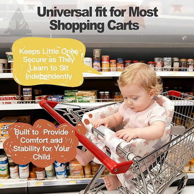 Padded Shopping Cart Cover for Baby Boy & Girl, High Chair Cover for Restaurant Seat, Machine Washable Infant Toddler Buggy Seat Cover (Star)