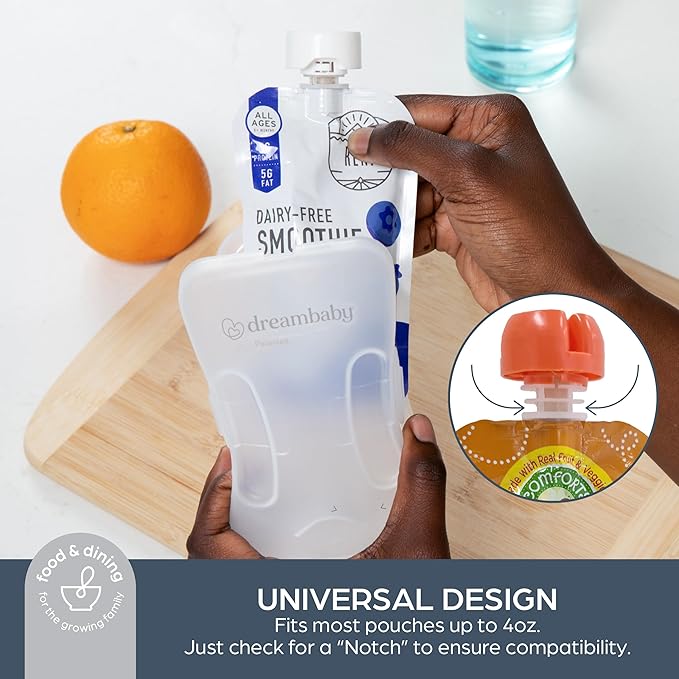 Dreambaby Pouch Pal Self Feeding Baby Food Pouch Holder - No Squeeze, No Spill, No Mess Reusable Container for Baby Led Weaning - 2 Pack