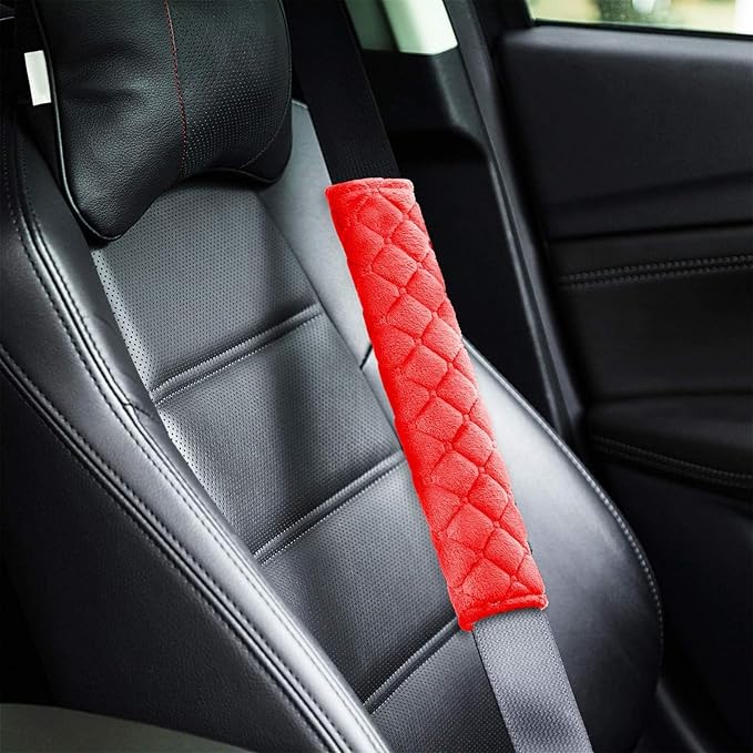 Tatuo 4 Pack Seat Belt Cover Extra Long Seat Belt Pads for Car Soft Comfort Shoulder Strap Covers Harness Pads Helps Protect Your Neck and Shoulder(10.6 Inch,Red)