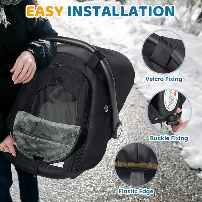 Orzbow Winter Car Seat Cover Baby | Waterproof Infant Carseat Cover Compatible with Doona Car Seats and Strollers, Breathable Baby Carseat Canopy, Baby Winter Essentials, Black