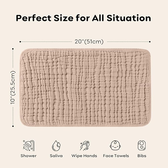 Looxii Muslin Burp Cloths 100% Cotton Muslin Cloths Large 20''x10'' Extra Soft and Absorbent 6 Pack Baby Burping Cloth for Boys and Girls (Brown)