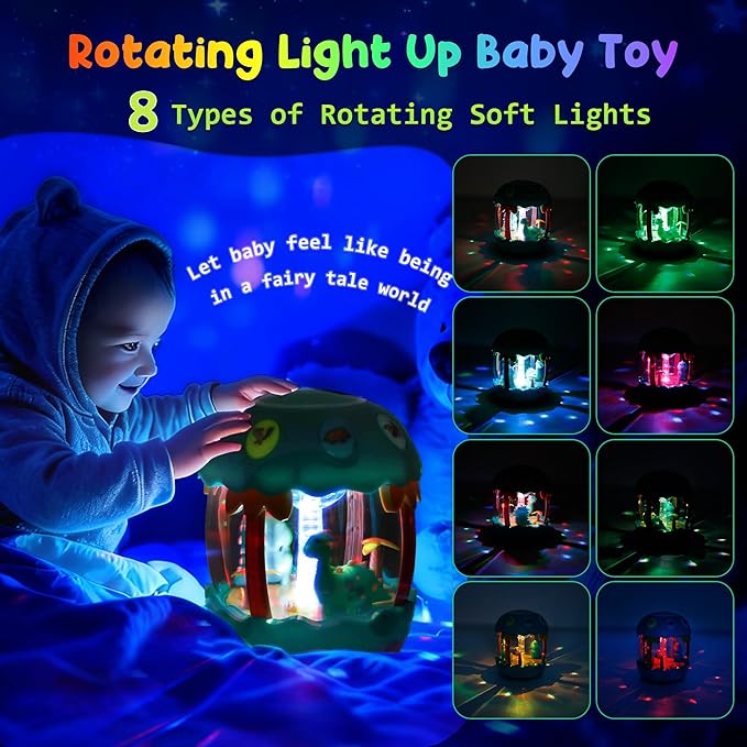 M SANMERSEN Baby Boy Toys 6-12 Months, Dinosaur Rotating Light Up Musical Baby Toys for 0-6 12-18 Months Newborn Infant Crawling Tummy Time Toys, Birthday Xmas Valentines Day Baby Boy Gifts - Green