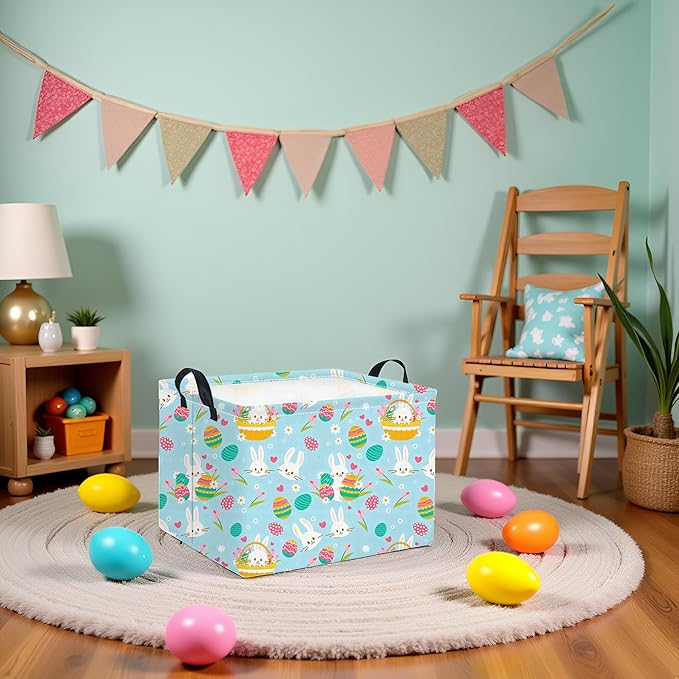 TIBAOLOVER Rectangular Flower Easter Basket for Kids - Baby Storage Bin and Organizer, Shelf, Book Basket, Room Decor