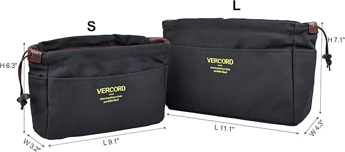 Vercord Canvas Handbag Organizers, Sturdy Purse Insert Organizer Bag in Bag, 10 Pockets Grey Large