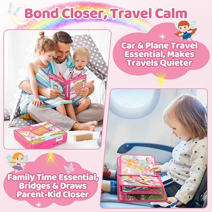 22 in 1 Busy Book for Toddlers 1-3-Sprite Montessori Toy Busy Board for 1 Year Old with Fishing Game, Educational Sensory Quiet Toy, Airplane Car Travel Essential Valentines Birthday Easter Gift Girl