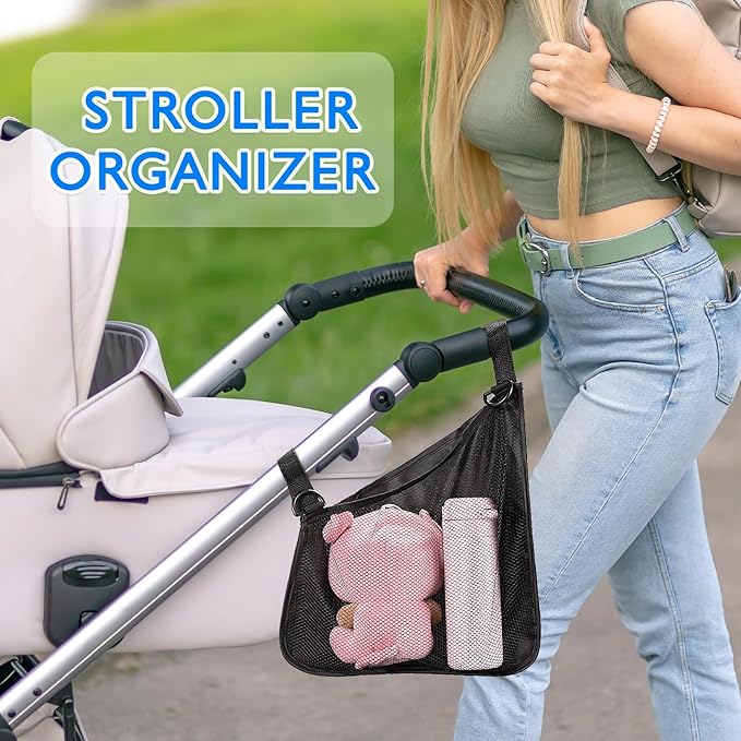 Stroller Side Bag - Bike/Stroller Organizer, Hook & Loop Easy Attach - Mesh Design, Non-Slip Straps, mom Cozy Stroller Organizer, Stroller Accessories, Black (BLACK 1PCS)