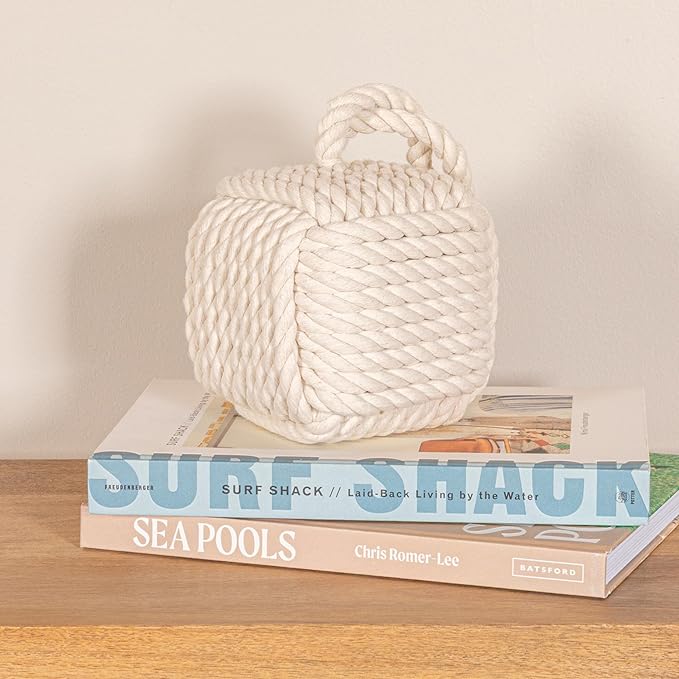 Creative Co-Op Nautical Rope Knot Decorative Cotton Door Stop, White