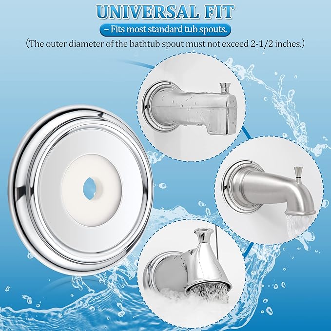 Enhon Metal Tub Spout Cover Ring, Bathroom Faucet Remodeling Wall Plate with Foam Gasket, 1-1/2 Inch ID and 3-5/8 Inch OD(Chrome)