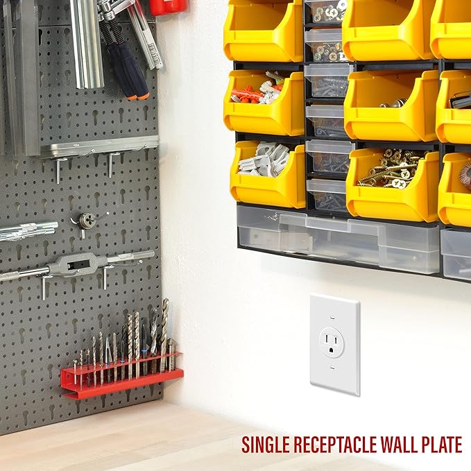 ENERLITES 1.406" Hole Single Receptacle Outlet Wall Plate, Size 1-Gang 4.50" x 2.76", Polycarbonate Thermoplastic, 8851-W, White