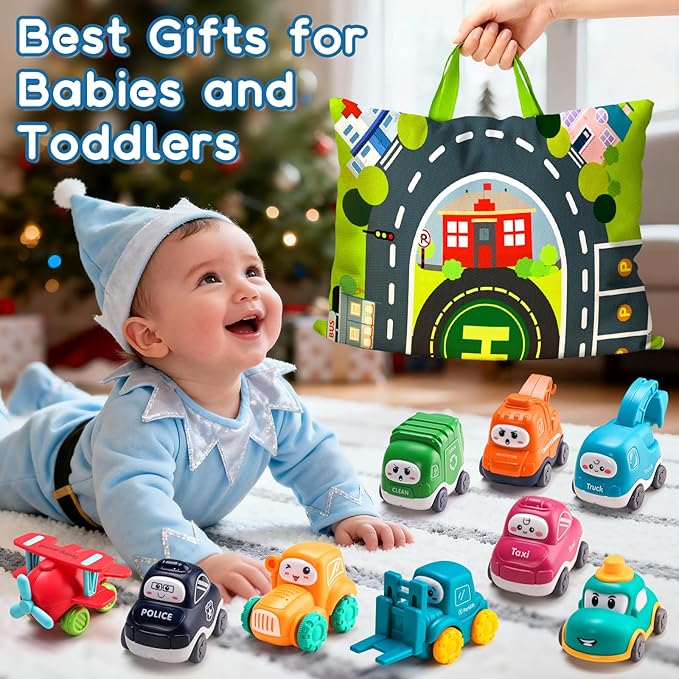 ALASOU 9 PCS Baby Cranes Car Toys for 1 Year Old Boy with Playmat/Storage Bag|1st Birthday Gift for Toddler Toys 1-2|Baby Toys 1 Year Old Boy Gifts for Infant 12 18 Months
