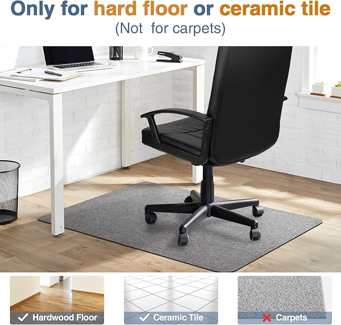 2 Pack Office Chair Mat for Hardwood Floor, 55"x35" Desk Chair Rug, Large Anti-Slip Floor Protector for Home Office Light Grey (Roll Packaging)