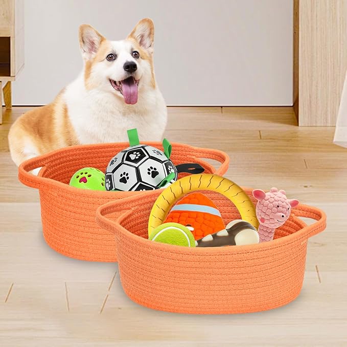ABenkle Small Basket with Gift Bags and Ribbons, Empty Gift Baskets for Mother's Day, Decorative Boho Rope Woven Nursery Storage Organizer Toy Baskets with Handle for Baby Showers, 12"X 8" X 5"