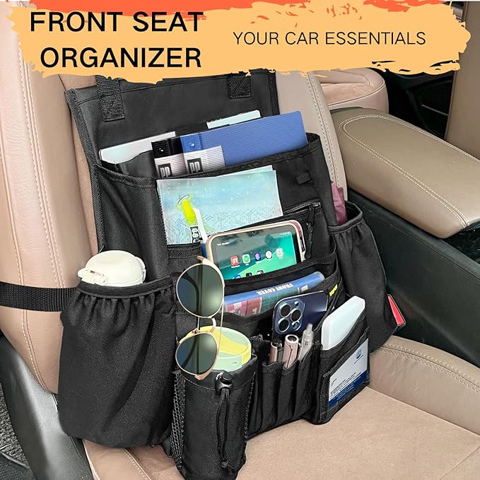 VOPQL Car Seat Organizer- Multi-Compartment Passenger Seat Organizer, Universal Fit for Front & Back Seats, Ideal for Law Enforcement and Truck Seat Storage, Compatible with Cars, Trucks, and Vans