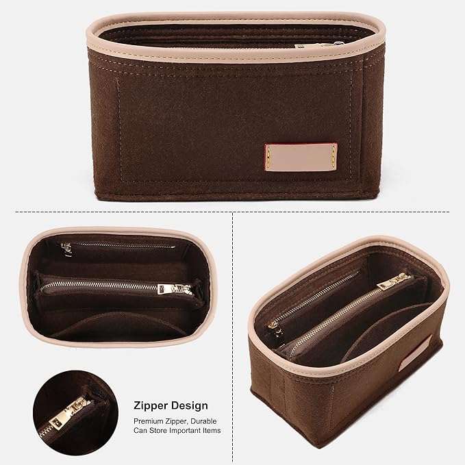 LV Speedy 20 LV Alma BB Felt Organizer Insert, Purse Organizer Insert for Handbags with Zipper Pocket and Bag in Bag (Beige, Small)