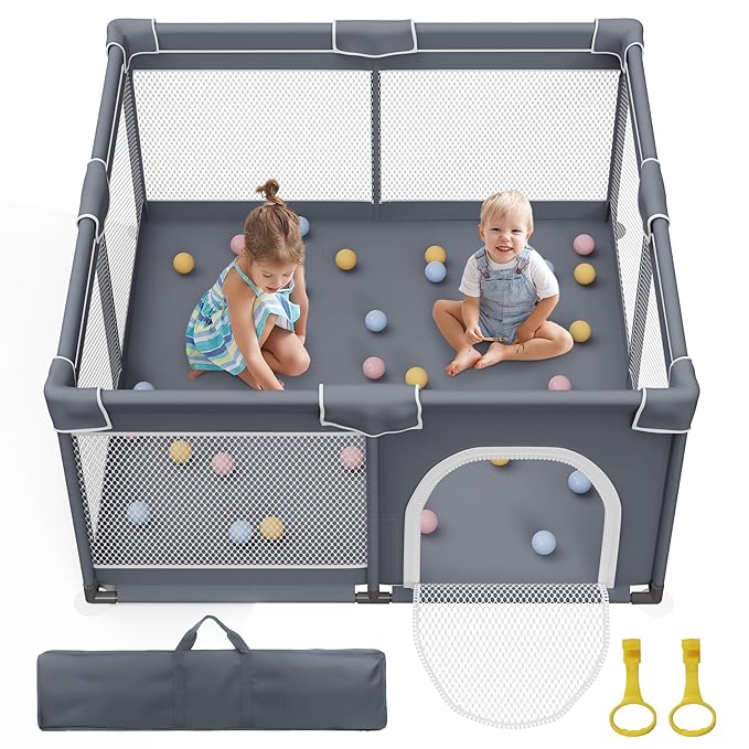 Jixrolyn Baby Playpen 50"x50", Sturdy Safety Baby Fence Play Area with Soft Breathable Mesh, Anti-Slip Base, Play Pen for Toddlers 1-3