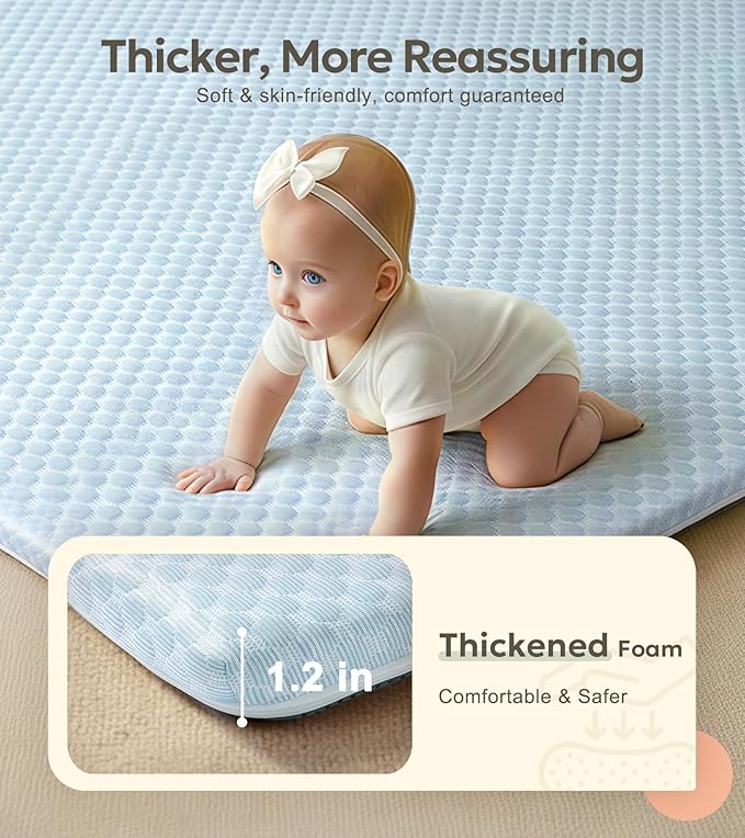 Mallify 1.3" Thick Cooling Baby Play Mat, 50''x50'' Playpen Mat with Surface Removable Cover for Summer, Velvet Playmat for Baby Tummy Time, Crawling Mat for Toddlers, Infants