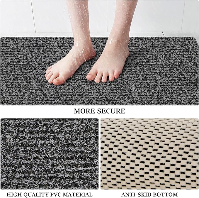LuxStep Shower Mat Bathtub Mat,40x24 inch, Non-Slip Bath Mat with Drain, Quick Drying PVC Loofah Bathmat for Tub,Shower,Bathroom,Black