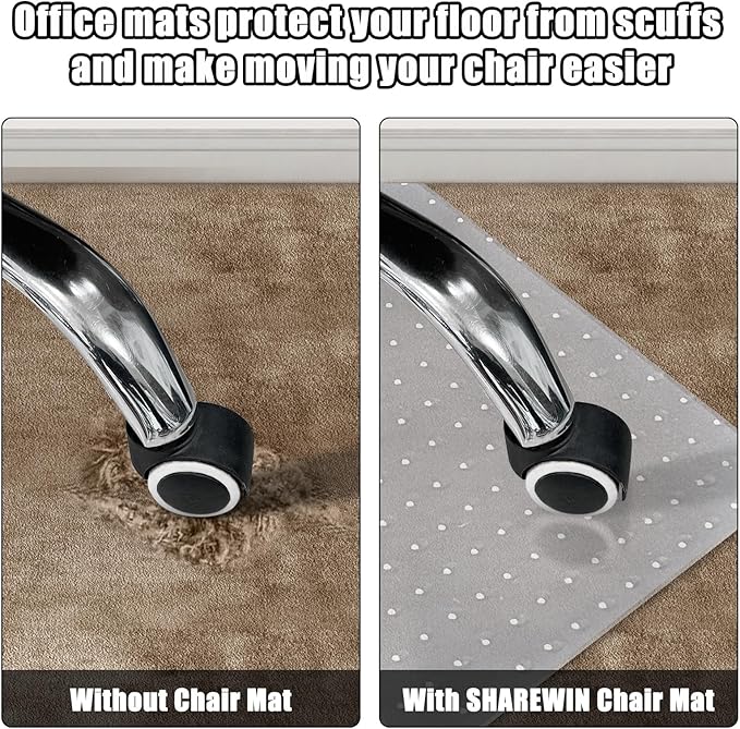 Office Chair Mat for Carpet Floors, 48" x 30" Clear Desk Chair Mats for Low Pile Carpeted Protector, Sturdy PVC Computer Chair Mats Anti-Slip and Easy to Clean for Home & Office