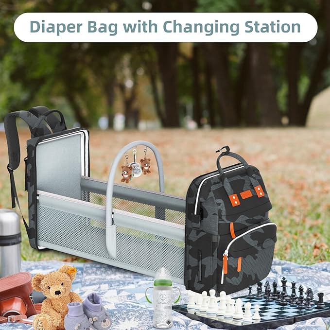 ISMGN Diaper Bag Backpack with Changing Station, Large Diaper Bag, Multifunctional Diaper Bag, Baby Bag, Camo