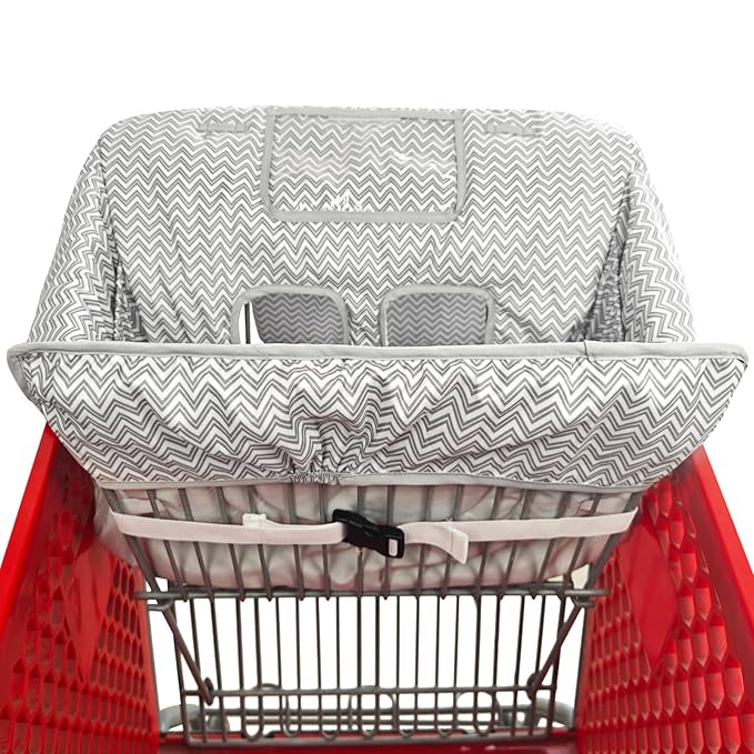 2-in-1 Shopping Cart and High Chair Cover for Baby, Padded Cover, Fold'n Roll Style, Portable with Carry Bag (Gray Chevron)