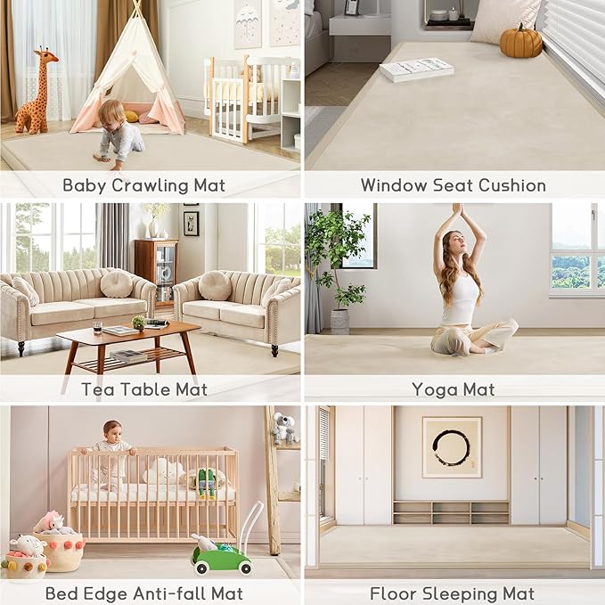 Baby Play Mat for Floor Tummy Time Mat Nursery Muscle Area Rug Playroom Rug Tatami 65"*50" Memory Foam 1.3" Thick Crawling For Babies,Toddlers, Infants, Kids,Floor(Beige)