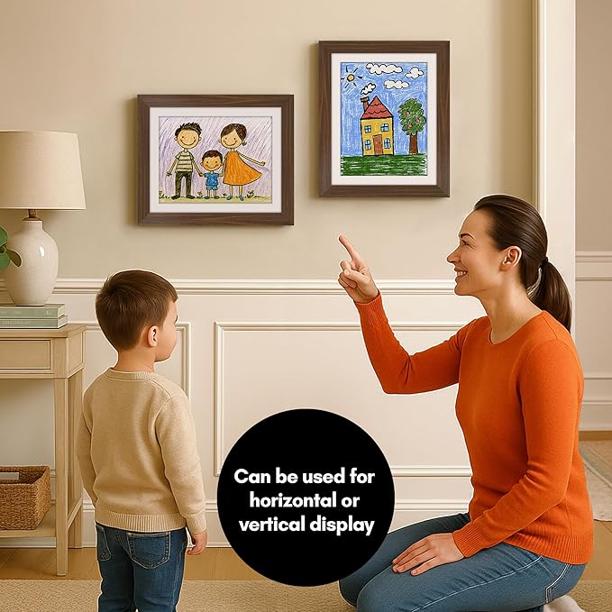 Americanflat - 2 Pack - Kids Artwork Frame Changeable (Walnut) - Magnetic Door Holds 100 Art Pieces - 8.5x11 Letter Size Display with Mat or 10x12.5 Without Mat - My Mini Masterpiece