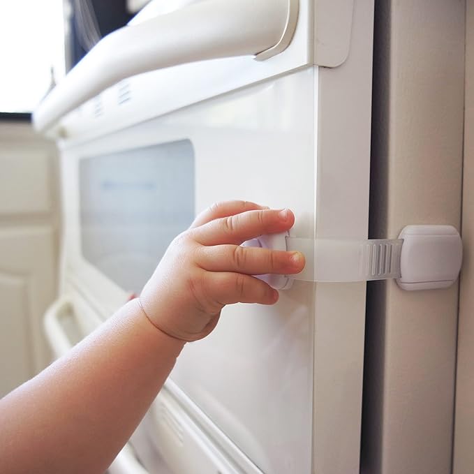 CUTESAFETY - Child Safety Cabinet Locks (8 Pack) – Adjustable Baby Proofing Strap Latches with Strong 3M Adhesive – No Drill Childproof Locks for Drawers, Cabinets, Fridge, Door, Closet, White