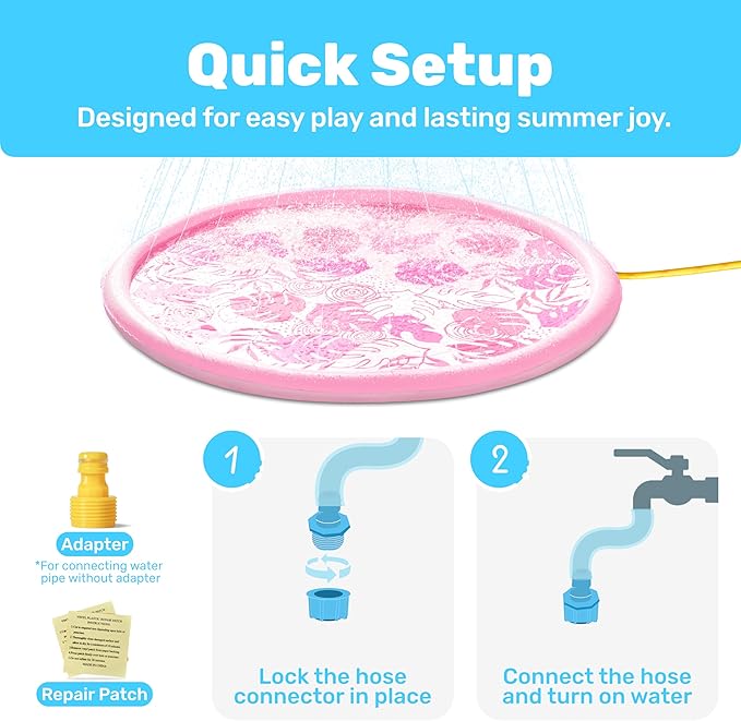 SLOOSH Splash Pad Sprinkler Mat - 6ft Tropical Leaves Outdoor Water Play Toys for Kids Dogs, Backyard Party in Summer Decor Outside Water Games Fountain Pool Children Boys Girls Toddlers Baby (Pink)