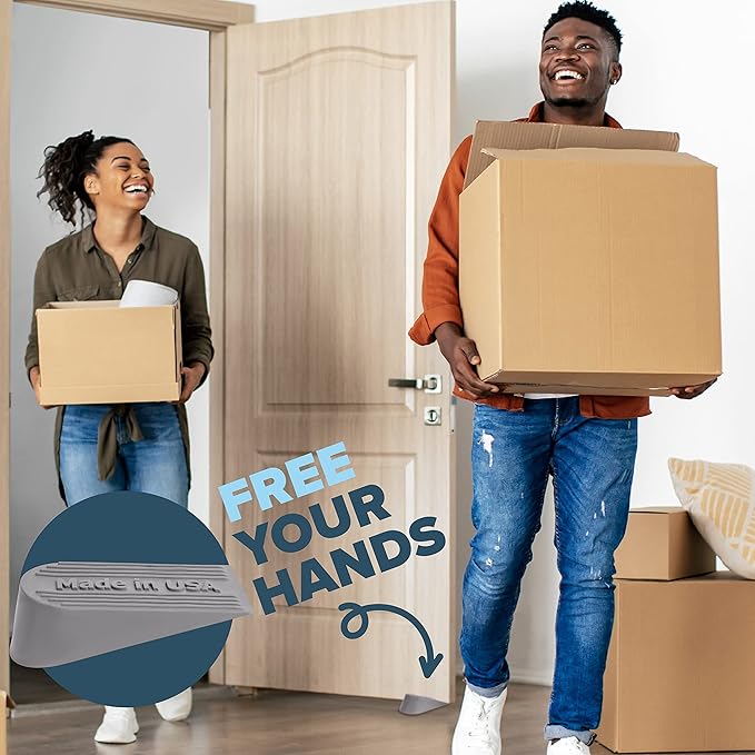 Large Big Rubber Door Stopper Made in USA - Door Stop Wedge for Carpet, Tile, Concrete Floor, Tall Door Stoppers for Bottom of Door - Heavy Duty for Commercial & Home - 6.5 x 2.75 x 1.9 Inches - Grey
