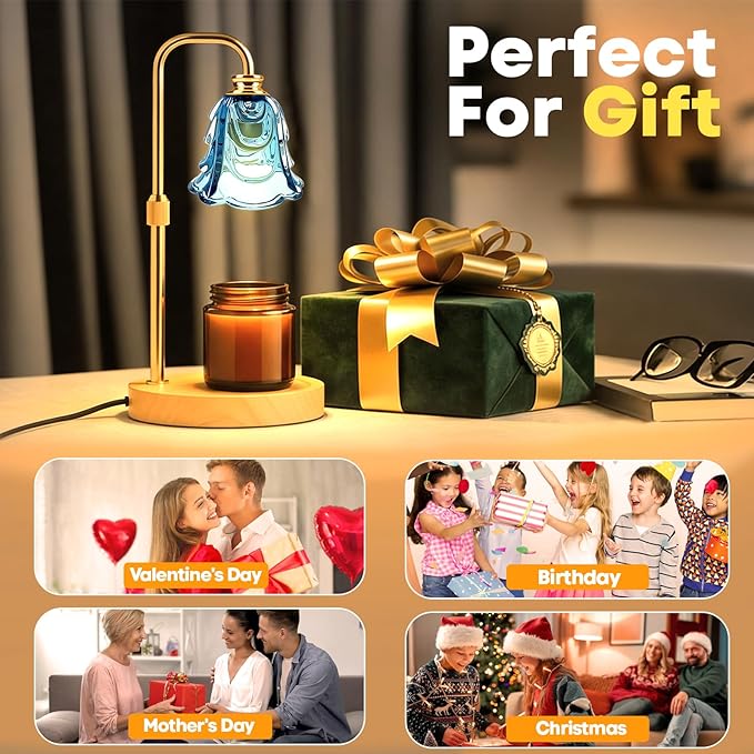 Candle Warmer Lamp with Timer and Dimmer, Electric Wax Warmers for Scented Candles with 5 Brightness Settings, Anti-Glare Lamp with Adjustable Height, Home Decor, Gift for Christmas, Birthday