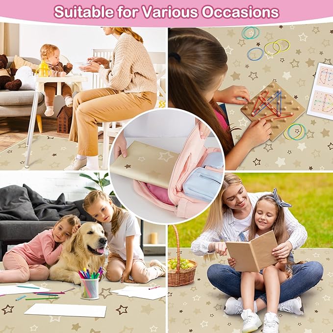 Basumee Splat Mat High Chair Mat Waterproof Baby Play Splat Mat for Under High Chair Food Catcher Highchair Mat for Floor Non Slip Bottom, Brown Stars, 46x42 Inches