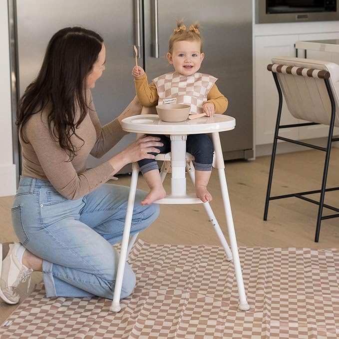 Tiny Twinkle Splat Mat for Under High Chair or Table | 51" x 51" Waterproof & Mess-Proof High Chair Mat for Baby, Machine Washable for Mealtime or Art(Brown Checkers)