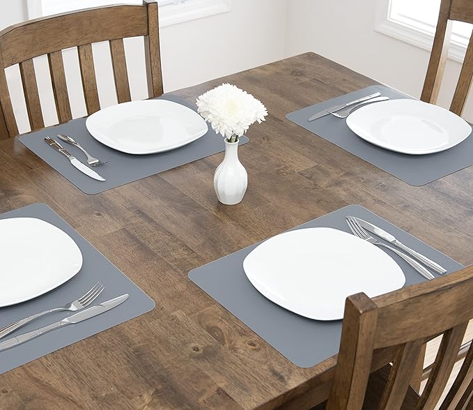 GASARÉ, Placemats Set of 4, Silicone Placemats, Table Mats, Non-Slip, Easy to Clean, Heat Resistant, Flexible, 20% Thicker, 16 x 12 inches x 1.1mm, Gray
