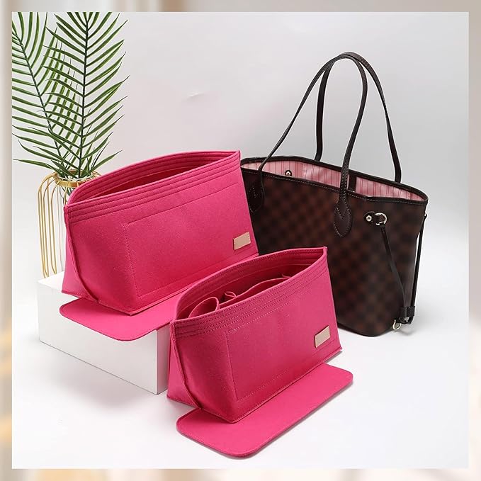 Purse Organizer Insert with Base Shaper Compatible with neverfull MM, Speedy 30, C.oach City 33 and More,Bag Organizer Insert for Luxury Bags,L/Rose