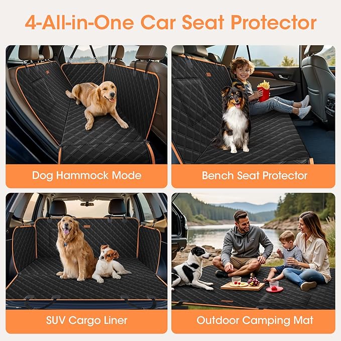 Dog Seat Cover, Upgrade Large Back Seat Pet Seat Cover Hammock for Cars, Trucks, SUVs with Nonslip Backing, Side Flaps, Waterproof, Soft (Black)