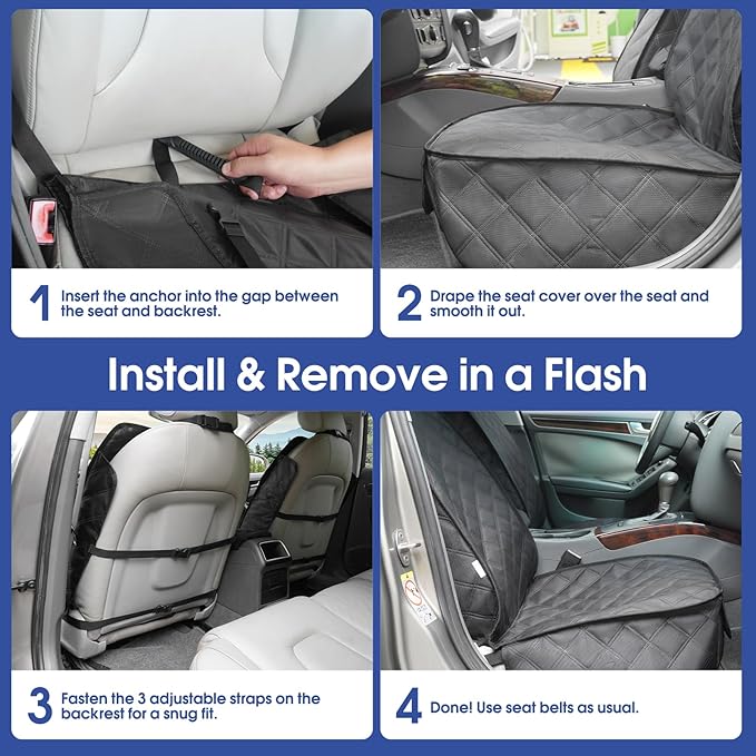 ALLANSING Front Seat Cover with Side Flaps - Waterproof, Durable Captain Seat Protector for Dogs & Humans, Protects from Dirt, Fur, Scratches, Fits Cars, SUVs, Trucks, Minivans(2-Pack)