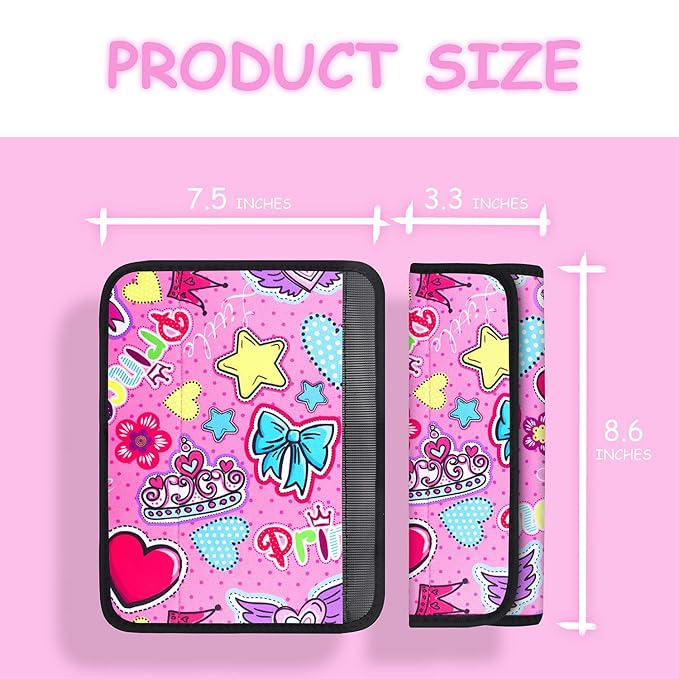 YR Seat Belt Cover for Kids, Soft Comfort Seat Belt Cushion for Children, Cute Cartoon Pattern Car Seat Belt Pads Cover for Girls and Boys, 1 Pack, Pop Pink